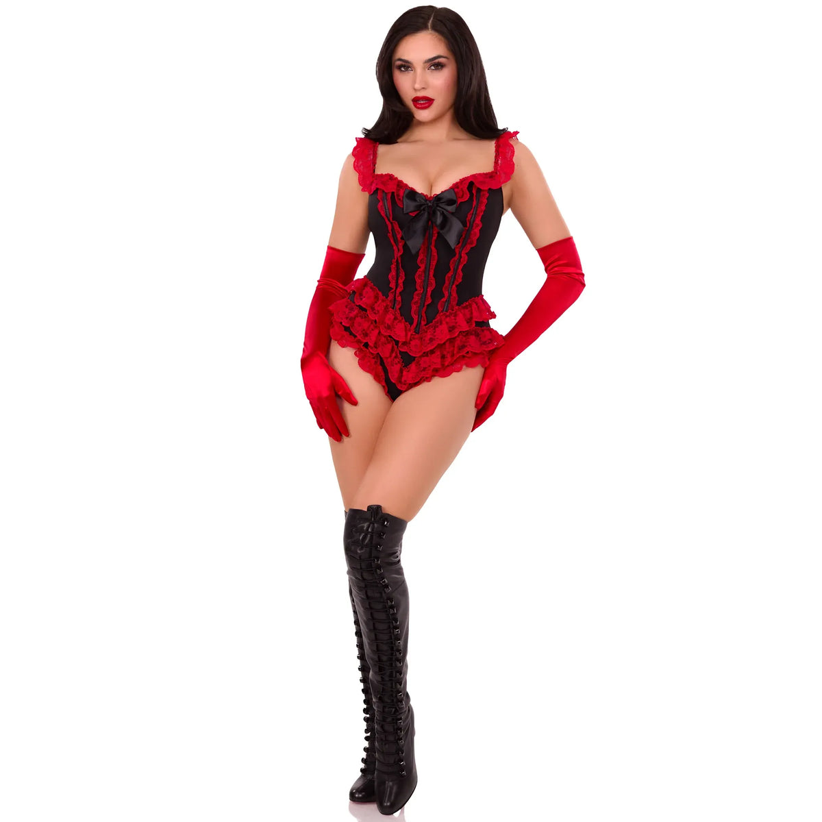 Body con volantes y ballenas, negro-rojo