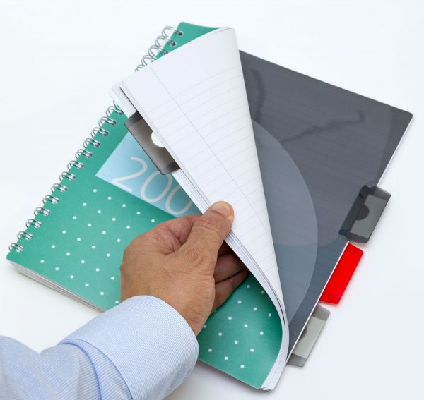 Cuaderno de espiral con diseño de proyecto en verde metálico, tamaño carta de EE. UU.