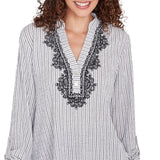 Top Estampado de Rayas Fruncido Negro/Blanco - Ruby Rd