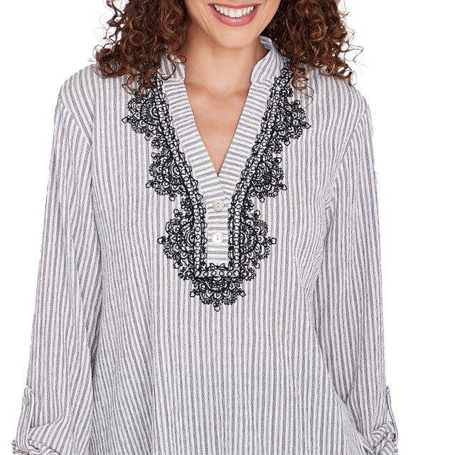 Top Estampado de Rayas Fruncido Negro/Blanco - Ruby Rd