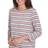 Top de punto acanalado con rayas jaspeadas y cuello barco Pome Granate Multi - Ruby Rd