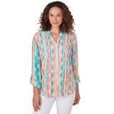 Blusa con botones y rayas tejidas Azul Luna - Ruby Rd
