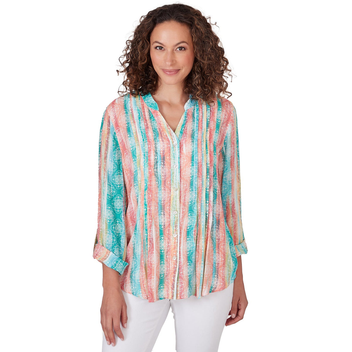 Blusa con botones y rayas tejidas Azul Luna - Ruby Rd
