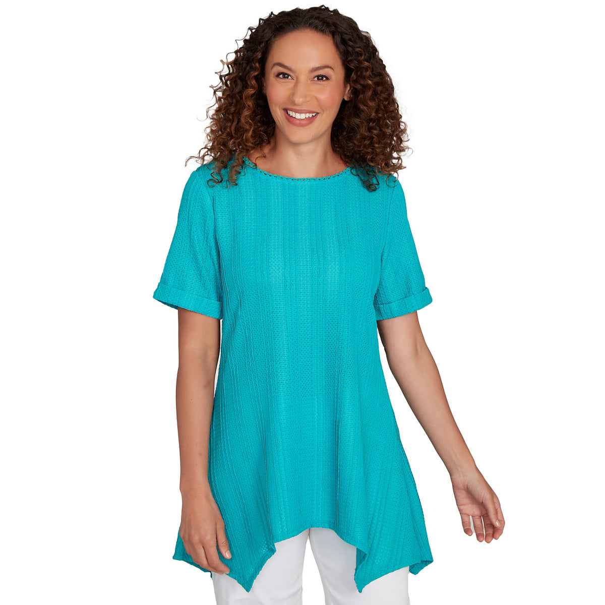Camiseta sólida de punto arrugado turquesa - Ruby Rd