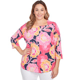Blusa con cuello sobrepuesto, amapolas atrevidas y grandes, multicolor sandía - Ruby Rd