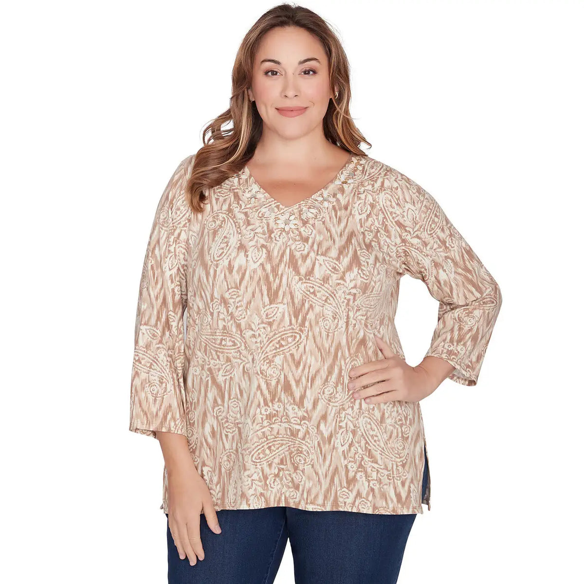 Top Plus de Chevron, Ikat y Paisley Taffy Multi - Ruby Rd