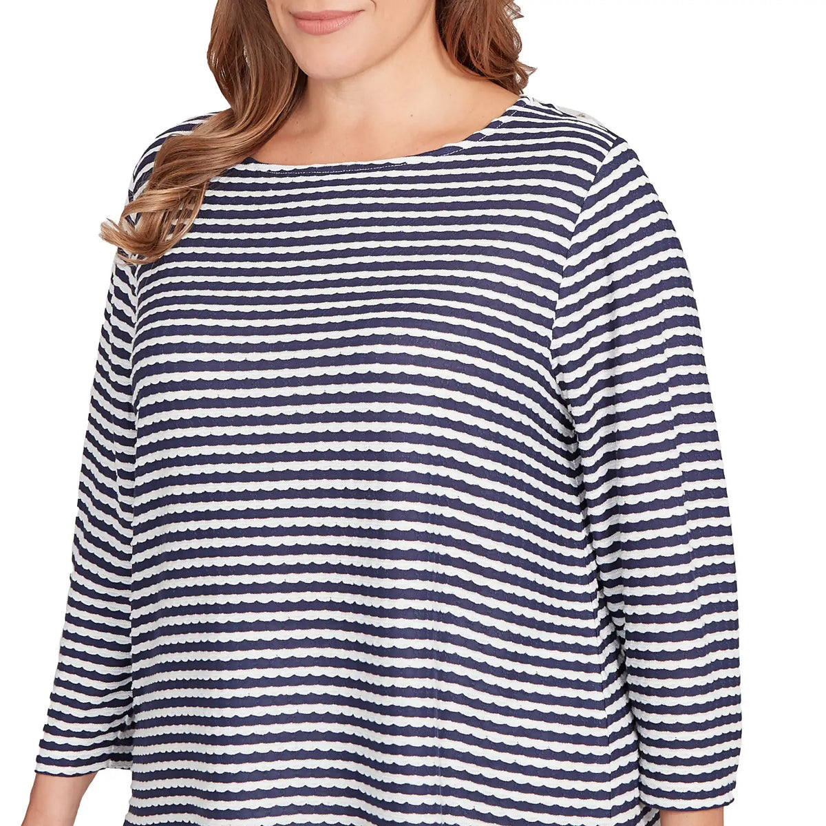 Blusa de rayas con textura festoneada Plus Navy Multi - Ruby Rd