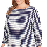 Blusa de rayas con textura festoneada Plus Navy Multi - Ruby Rd