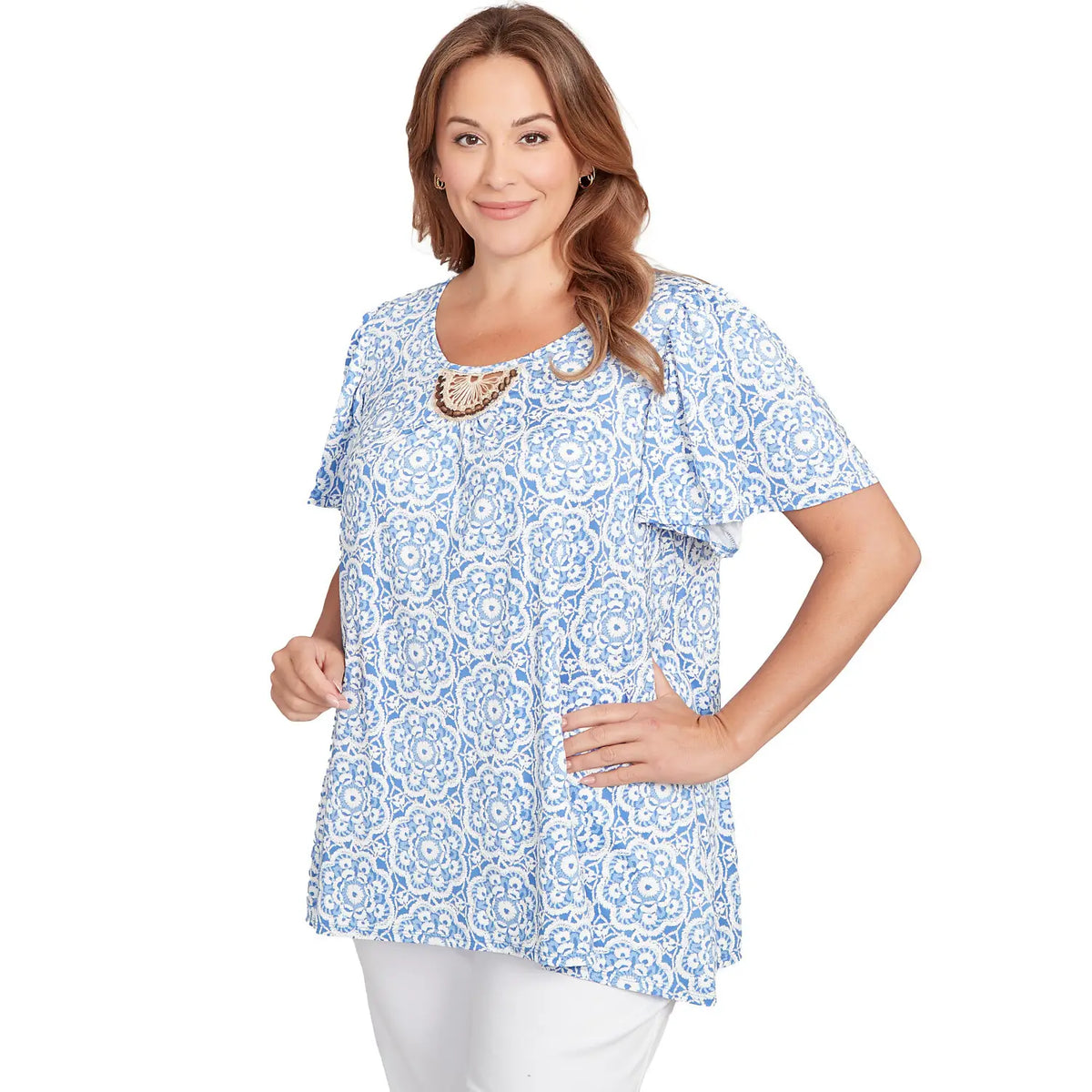 Playera Estampada Puff de Macramé con Cuentas Talla Grande    - Ruby Rd