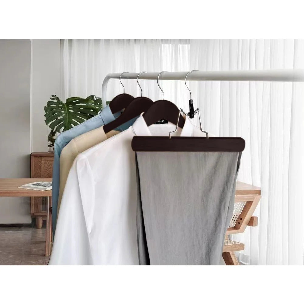 Nogal Oscuro - Juego de 6 Perchas de Pinza para Pantalones
