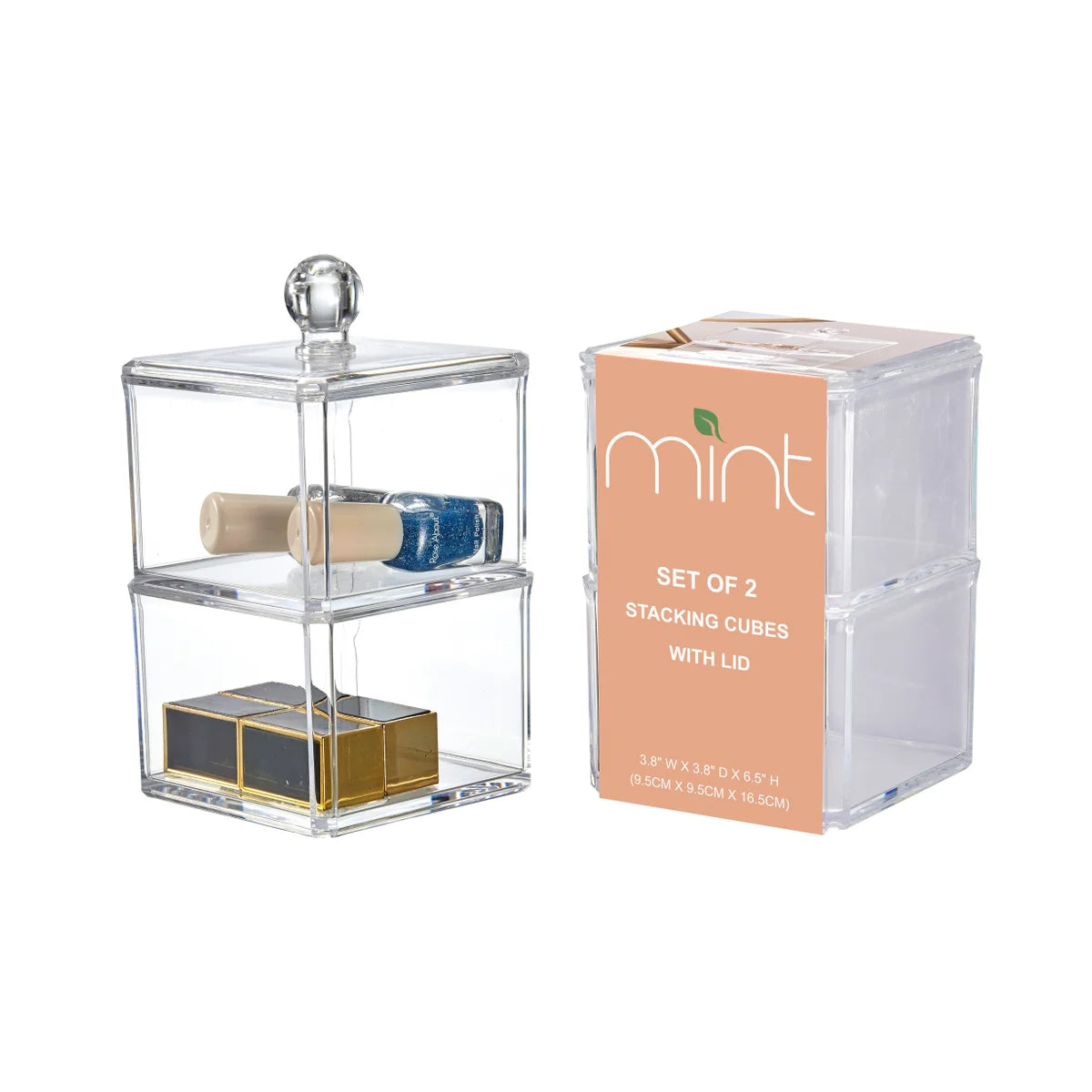Transparente - Menta 2 cajas con tapa apilables