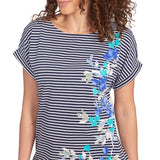 Camiseta de jersey a rayas florales azul marino multi - Ruby Rd
