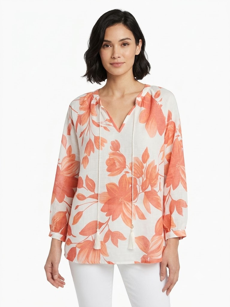 Popover con borla en el cuello, marfil y naranja