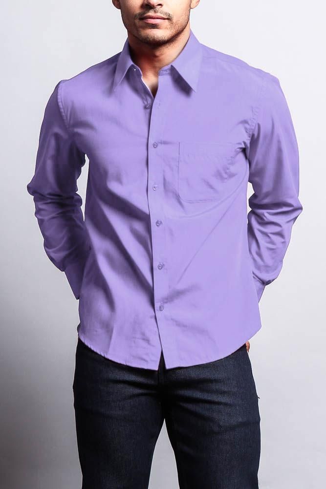 Camisa de hombre con botones en color morado liso