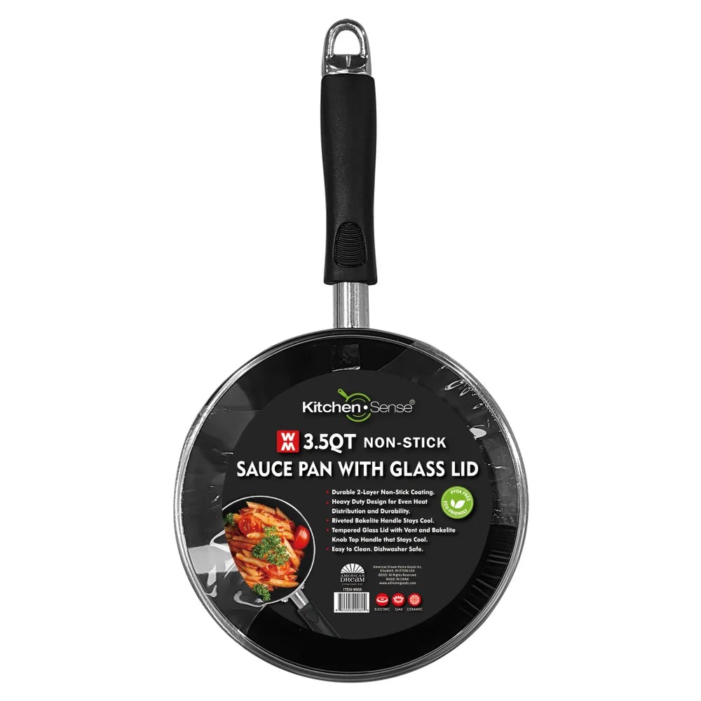 Cazo antiadherente de 3.5 cuartos con tapa de cristal