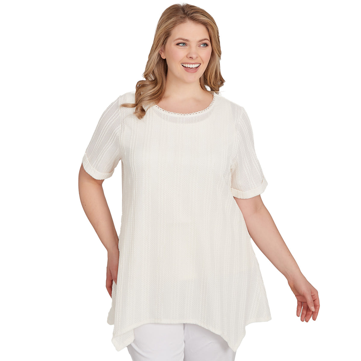Camiseta de punto arrugado de talla grande, color marfil - Ruby Rd