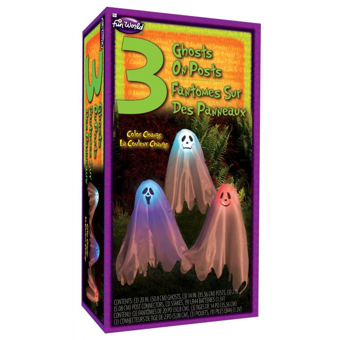3 fantasmas en postes de 20" con cambio de color