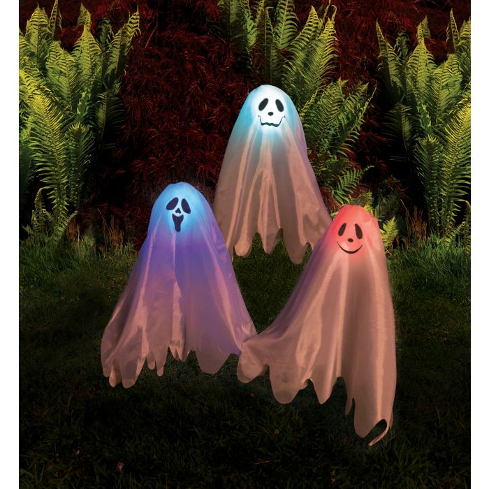 3 fantasmas en postes de 20" con cambio de color