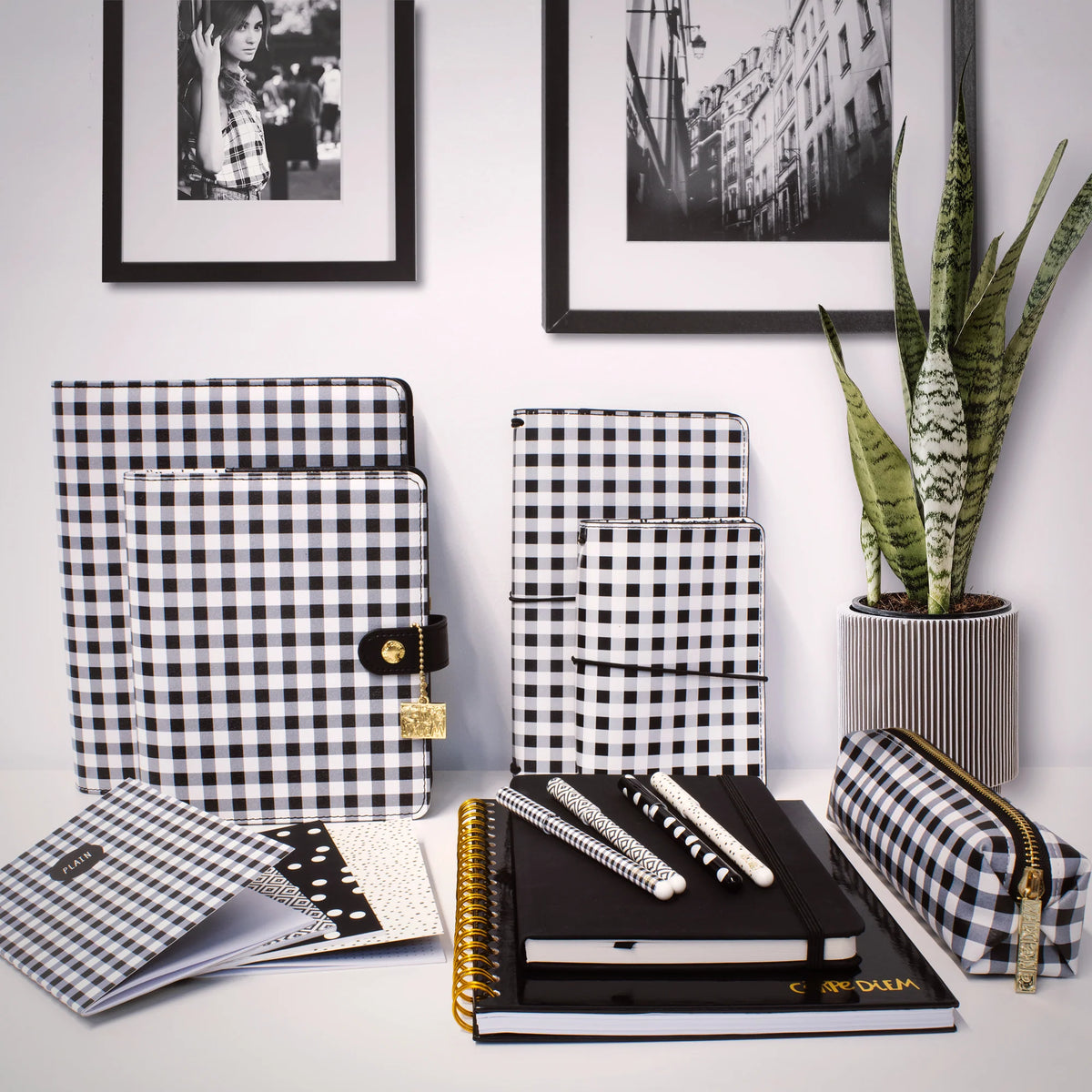 Estuche de lápices delgado Buffalo Check negro