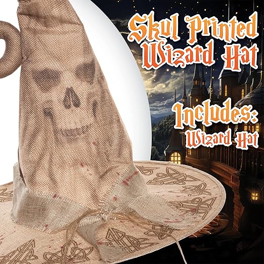 Sombrero de brujo/bruja con estampado de calavera