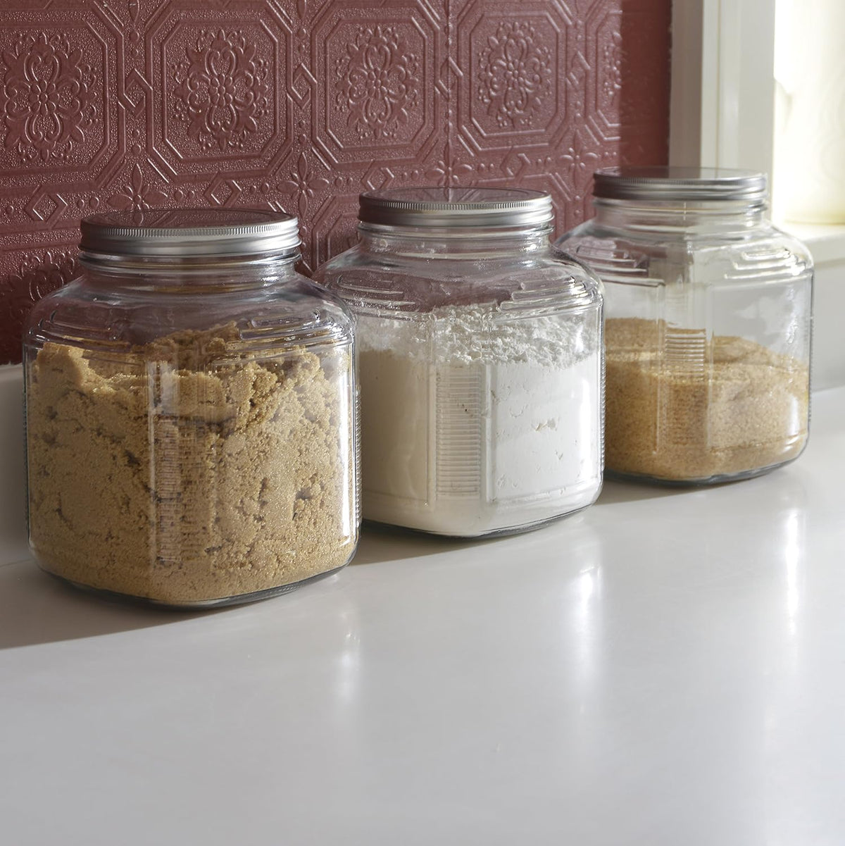 1 gal. Cracker Jar with/Brushed Metal Lid Clear