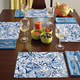 Blue Paisley  Hardboard Cork- Back  Placemat Set of 4