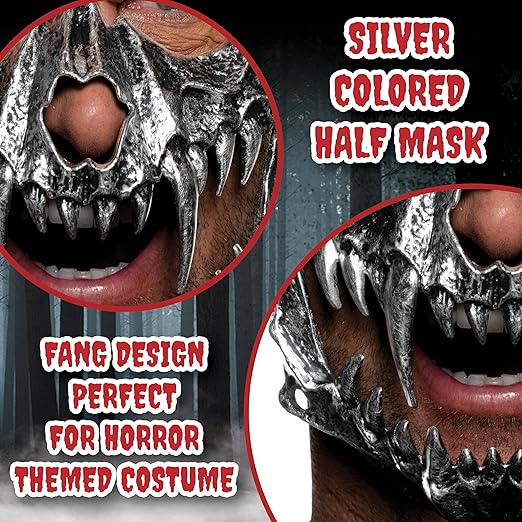 Máscara de calavera plateada de medio vampiro
