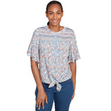 Camiseta Henley Floral con Nudo Delantero Vintage Arándano - Ruby Rd