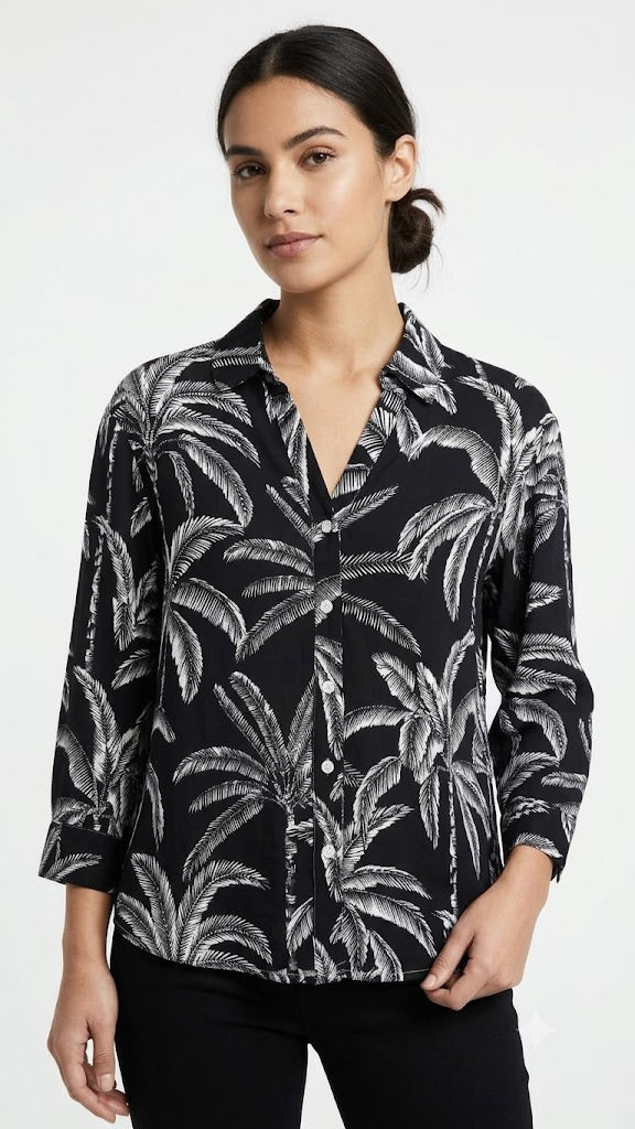 Blusa Estampado Palmeras Blanco-Negro- Noventa