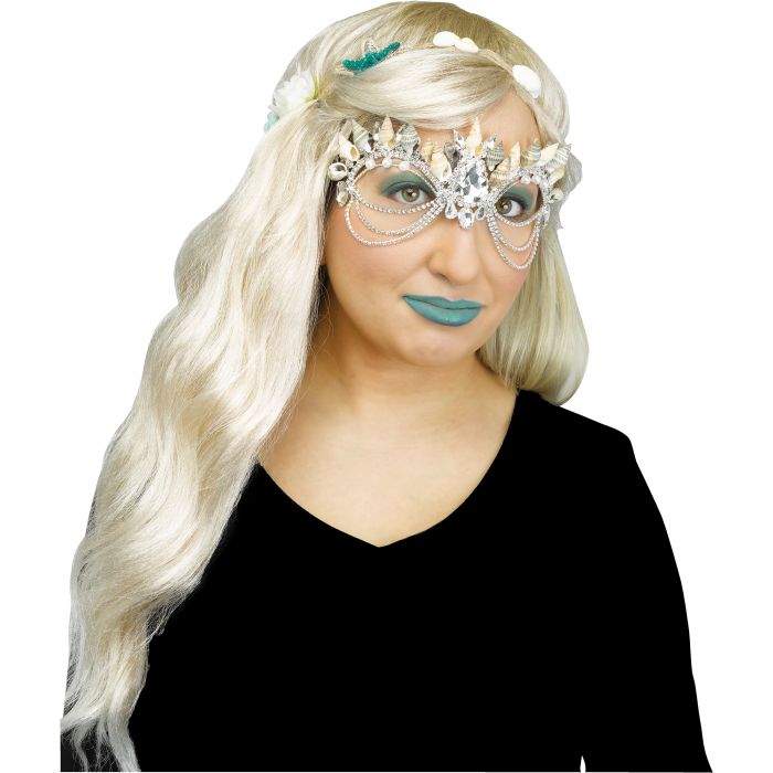 Mascarilla de diamantes de imitación con cristales transparentes y conchas de sirena