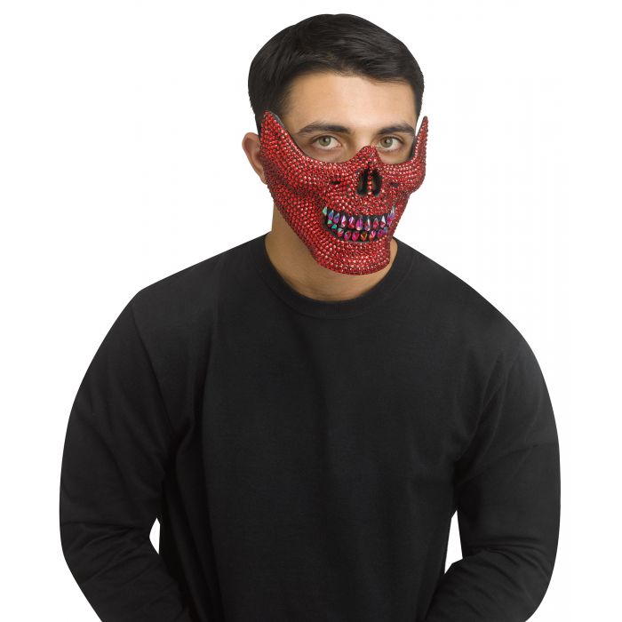 Máscara de calavera con pedrería y media cara roja