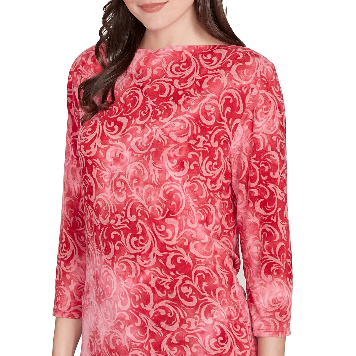 Tie Dye Scroll Floral Hatchi Top Sangria - Ruby Rd
