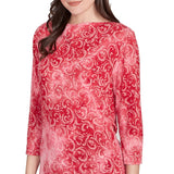Tie Dye Scroll Floral Hatchi Top Sangria - Ruby Rd