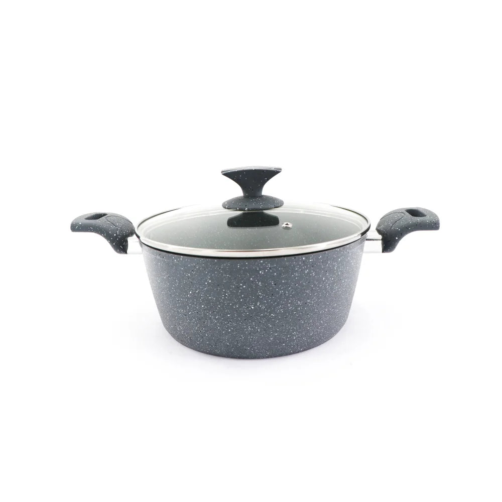 Sartén de granito forjado 5QT con mango de vinilo de granito y tapa de vidrio