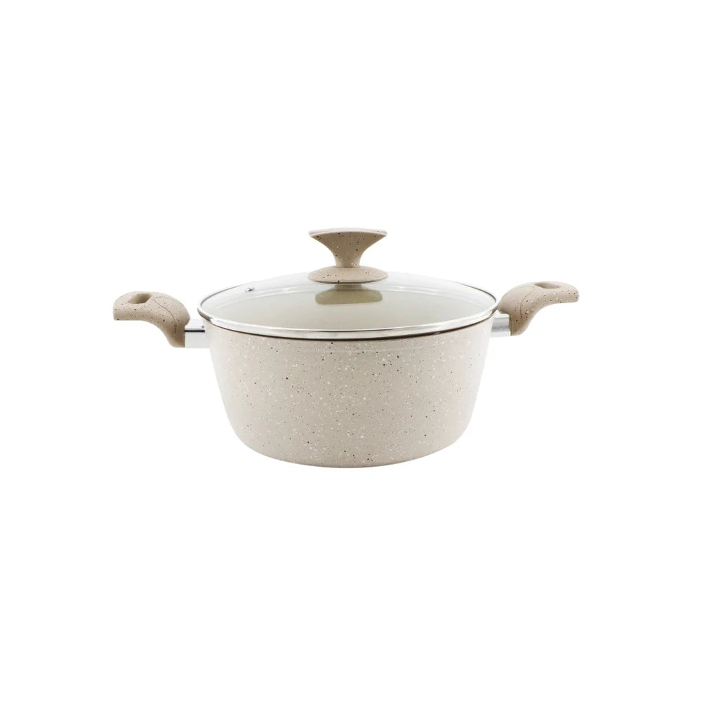 Sartén de granito forjado 5QT con mango de vinilo de granito y tapa de vidrio