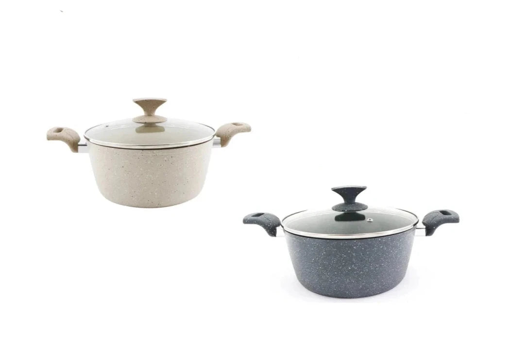 Sartén de granito forjado 5QT con mango de vinilo de granito y tapa de vidrio