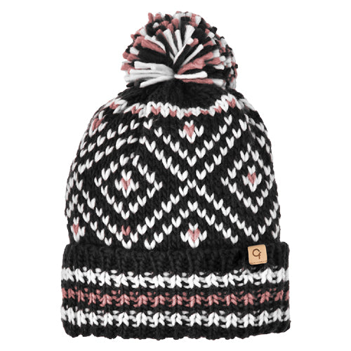 JACQUARD PATTERN CUFF HAT - POM BLACK