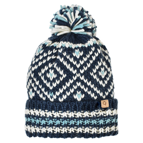 JACQUARD PATTERN CUFF HAT - POM NAVY