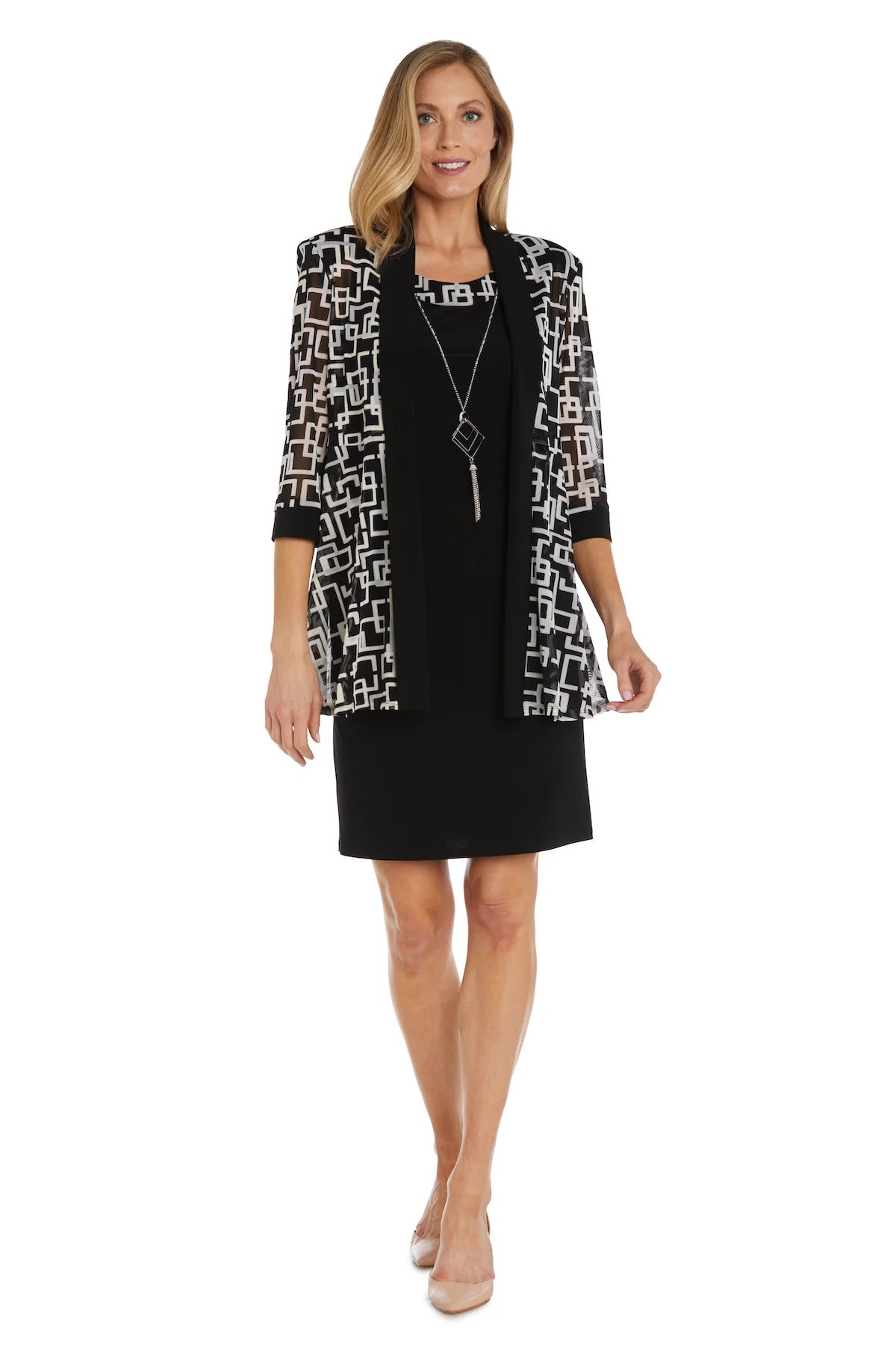 Vestido tipo chaqueta con estampado geométrico hinchado - RM Richards