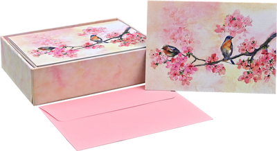 Tarjetas con diseños de cerezos en flor en primavera