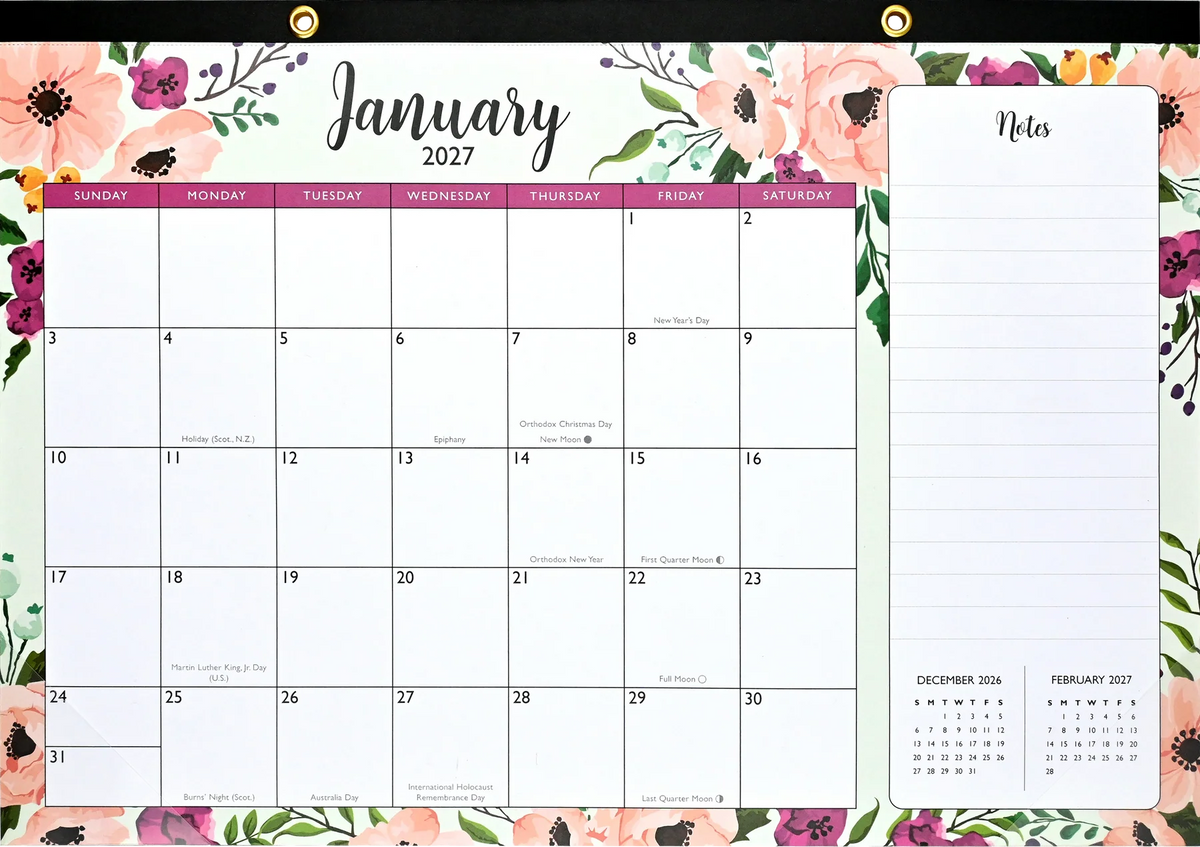 Agenda semanal floral dorada 2023