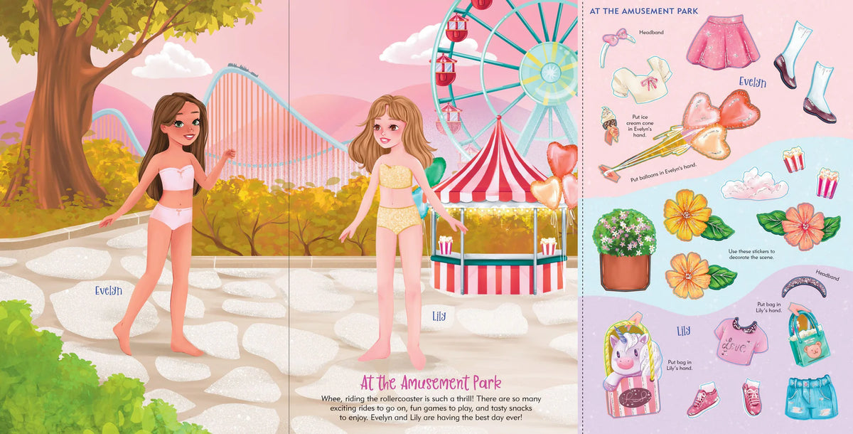 Libro de pegatinas para vestir muñecas de vacaciones
