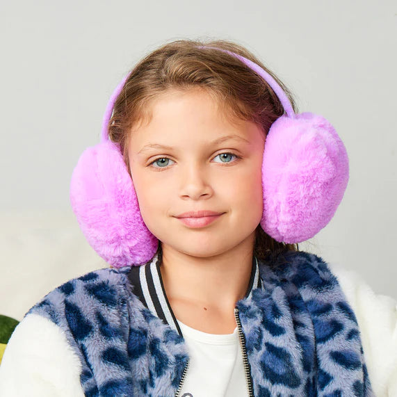 Orejeras de piel sintética con pompón para niña, color morado