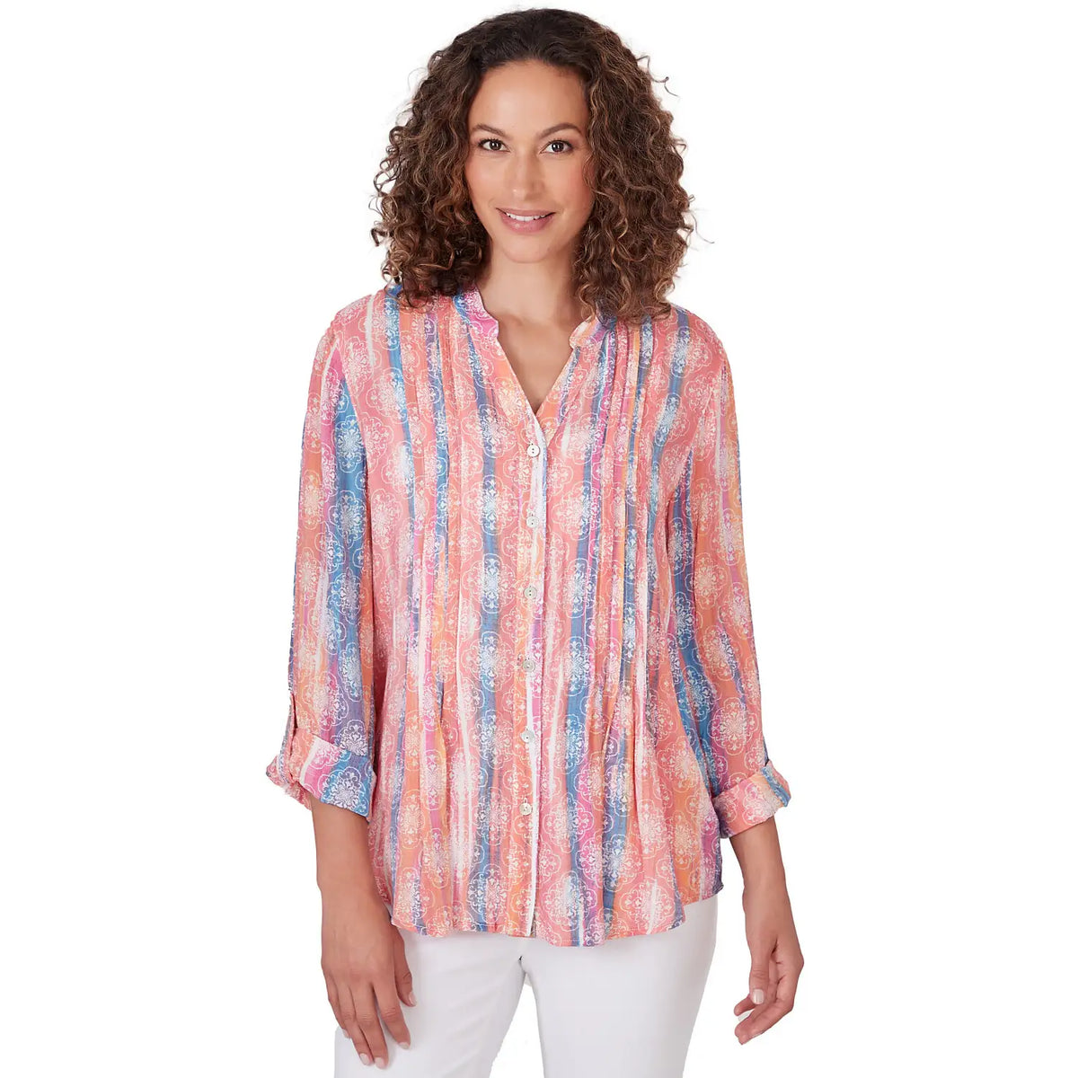 Top delantero abotonado de rayas tejidas en multicolor de loros - Ruby Rd