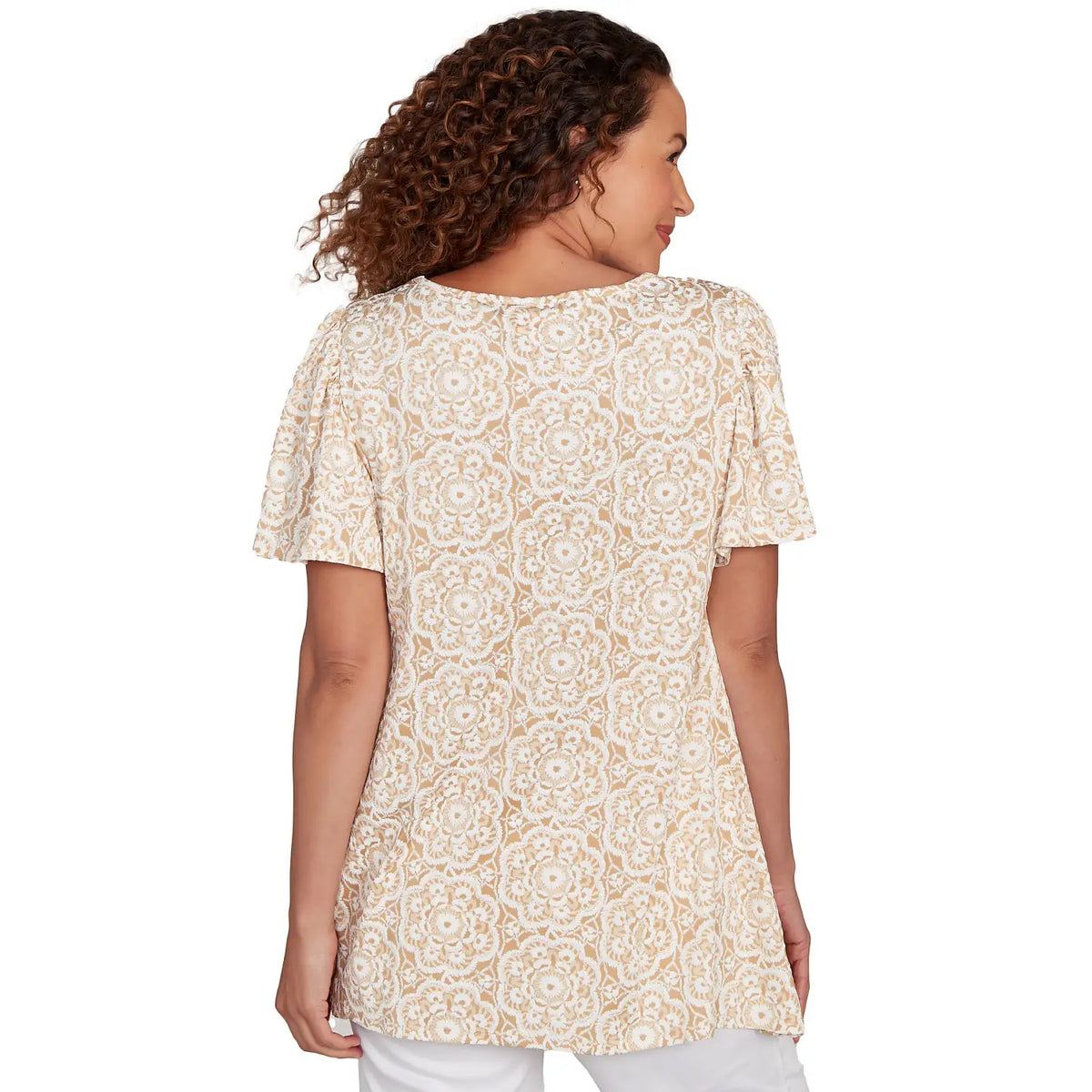 Camiseta con estampado en relieve de macramé con cuentas, yute, varios - Ruby Rd