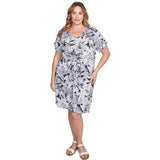 Vestido de punto con nudo delantero, estampado de hojas Batik, talla grande, negro multicolor - Ruby Rd