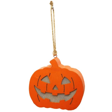 LED Hanging Wood Pumpkin with Decorative Cut Out