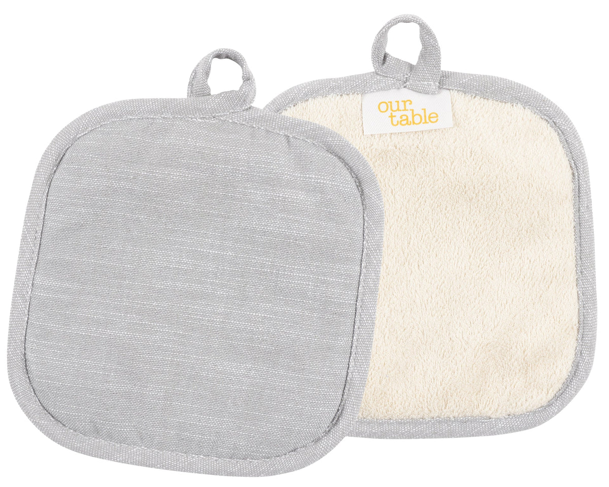 Strada Juego de 2 agarraderas de chambray - 20,32 cm x 20,32 cm - Gris