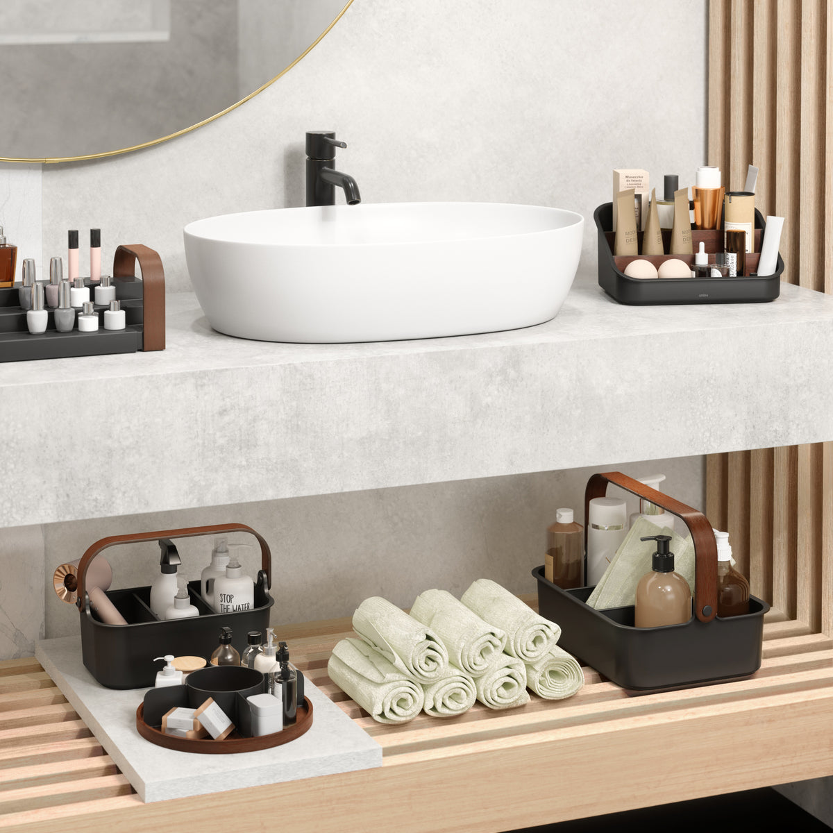 Cesto apilable grande Bellwood Negro/Nogal