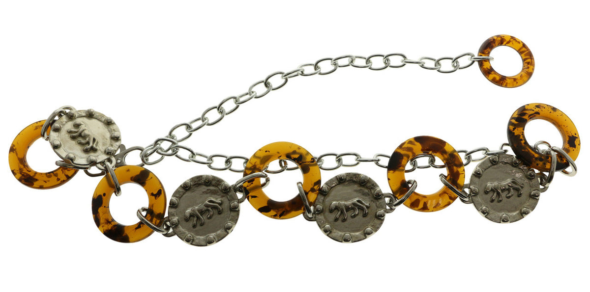 Cinturón Cadena de Moda Tono Plateado y Marrón